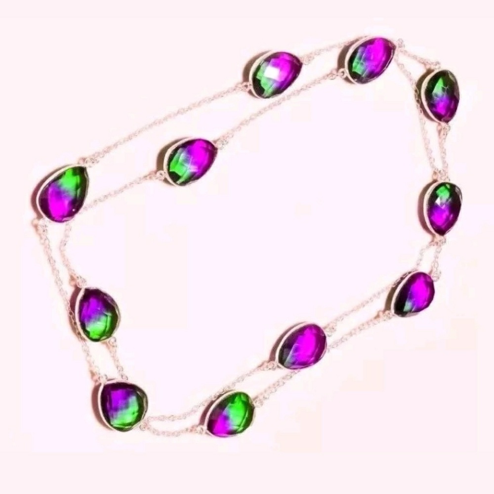 ❤SOLD❤ Multi Tourmaline Bi-Color Station Necklace - 34" - Picture 3 of 4
